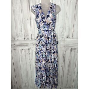 NWT POUPETTE ST BARTH GWEN BLUE MARIPOSA BUTTERFLY FLUTTER MAXI WRAP DRESS XS